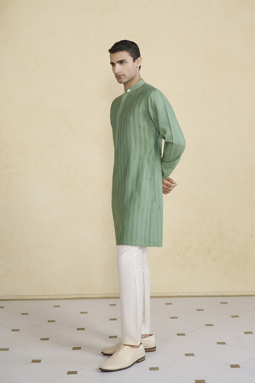 Daeven Embroidered Silk Kurta - Green, Green, image 3